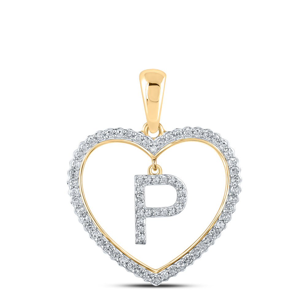 10kt Yellow Gold Womens Round Diamond Heart P Letter Pendant 1/4 Cttw