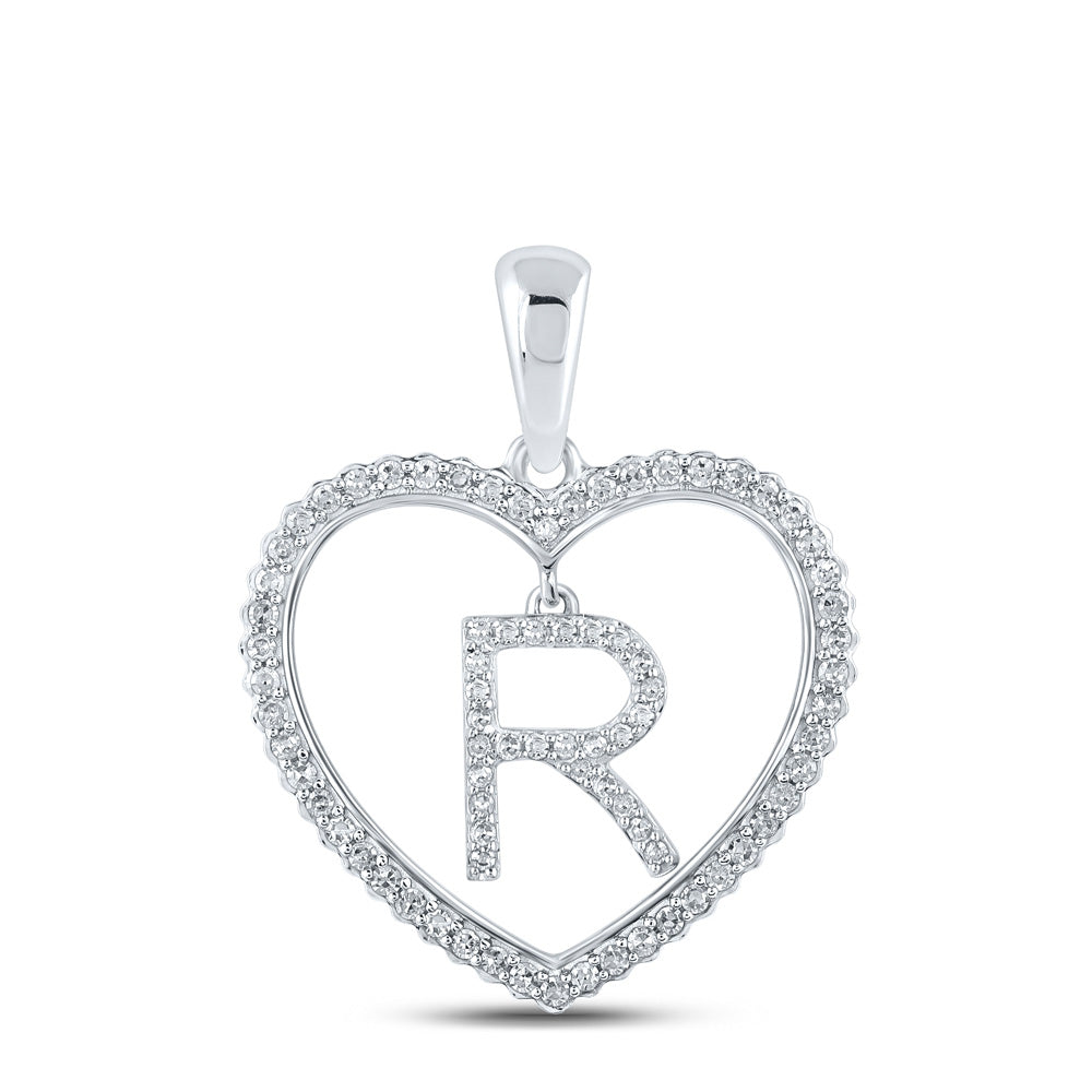 10kt White Gold Womens Round Diamond Heart R Letter Pendant 1/4 Cttw