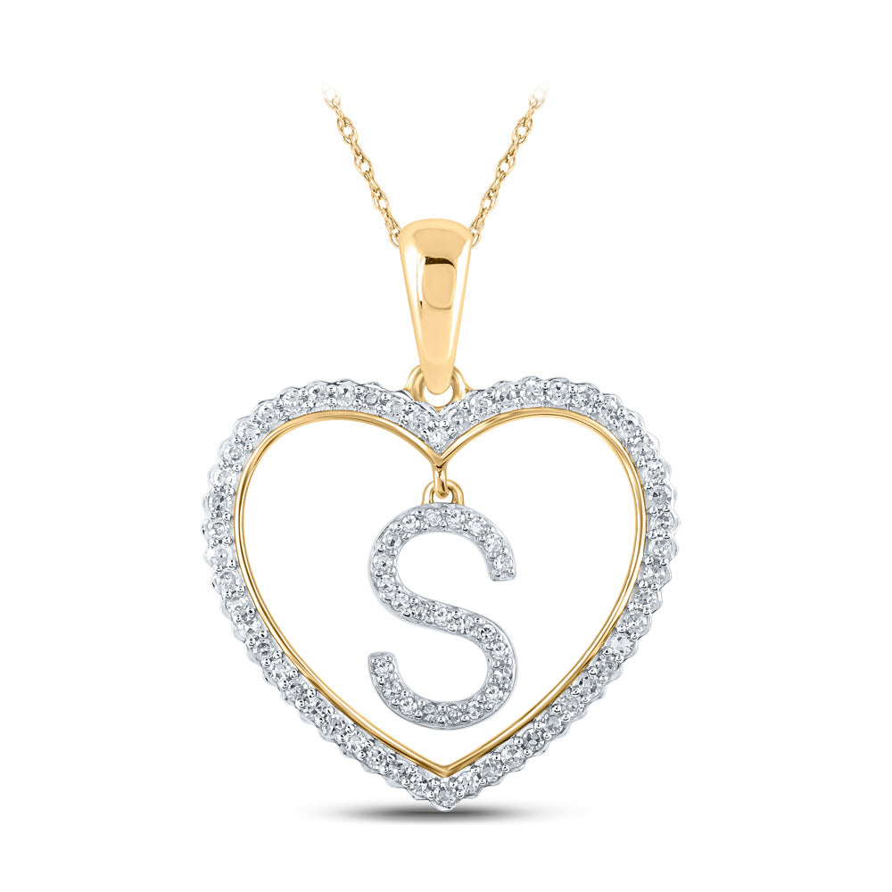 10kt Yellow Gold Womens Round Diamond Heart S Letter Pendant 1/4 Cttw