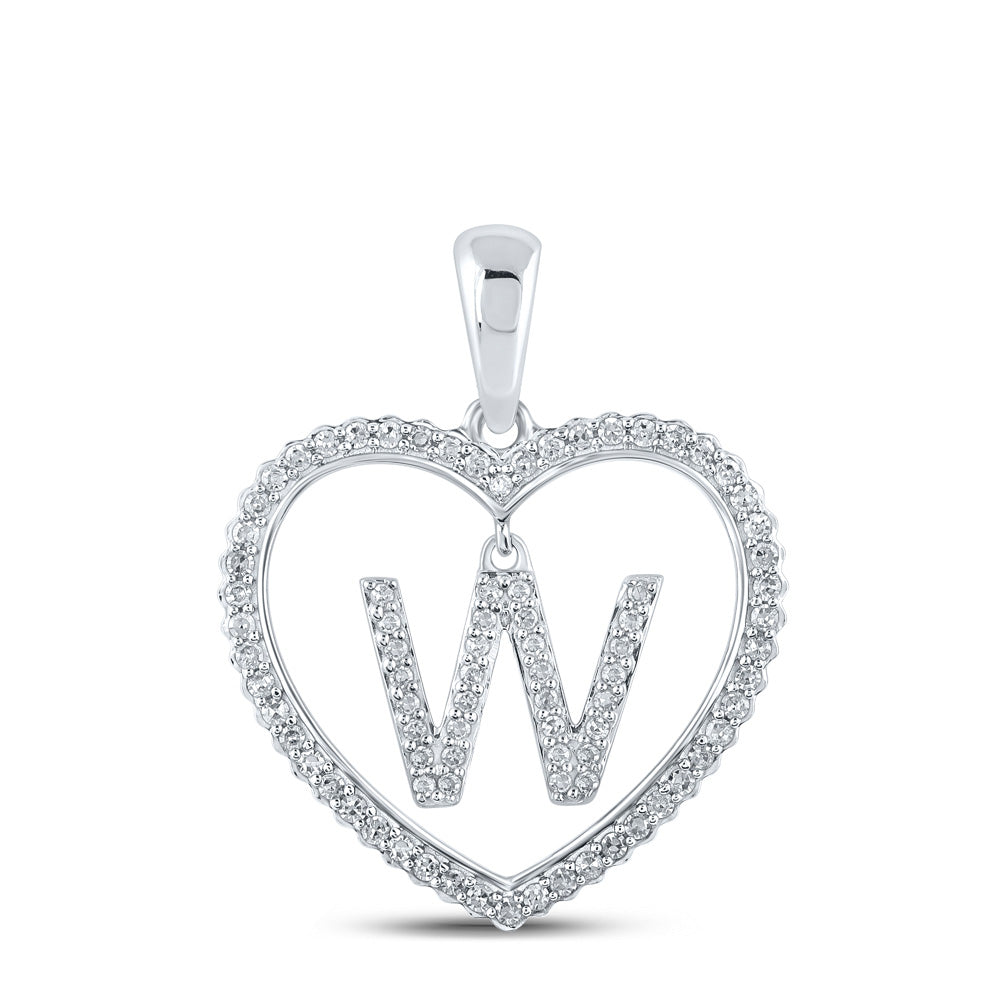 10kt White Gold Womens Round Diamond Heart W Letter Pendant 1/4 Cttw