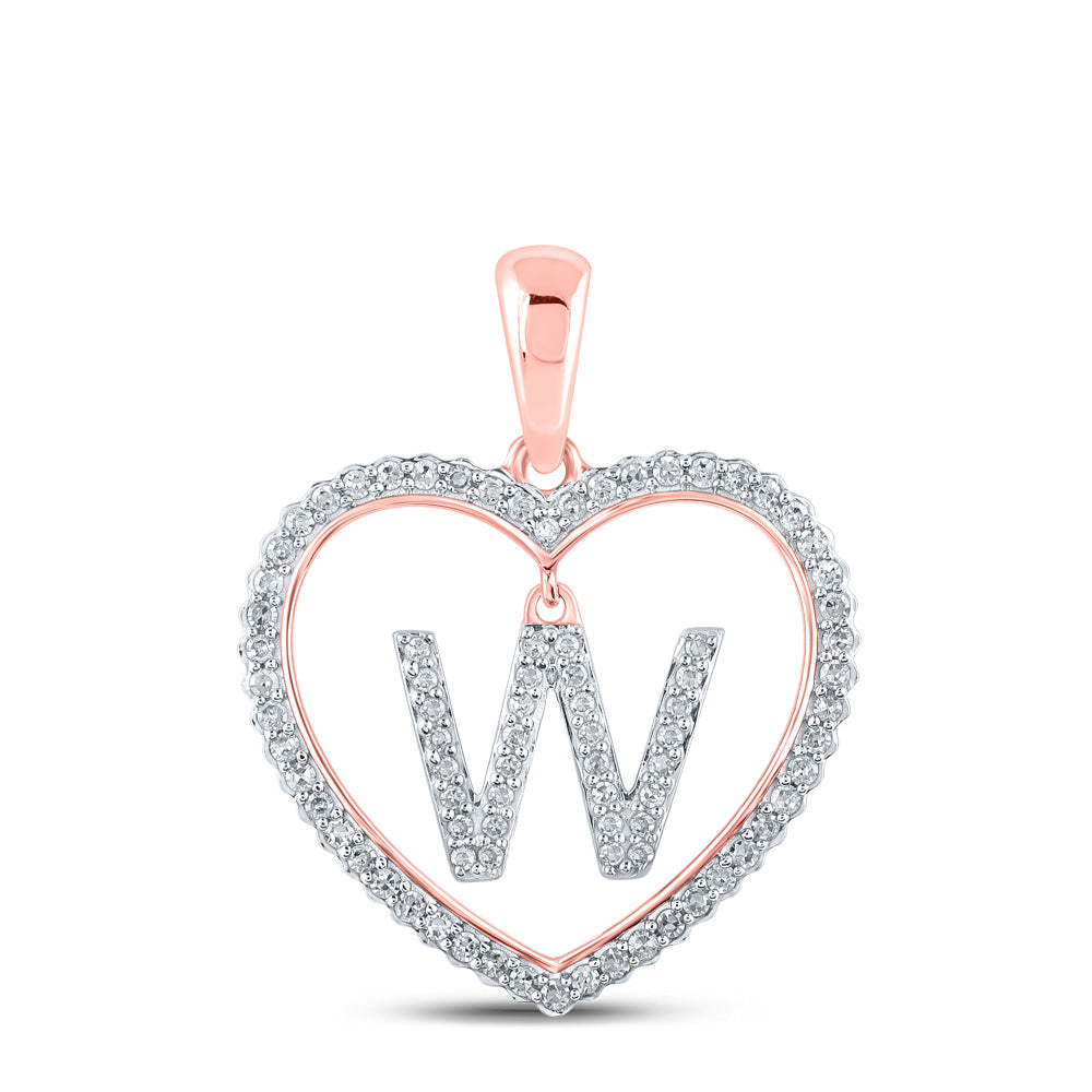 10kt Rose Gold Womens Round Diamond Heart W Letter Pendant 1/4 Cttw