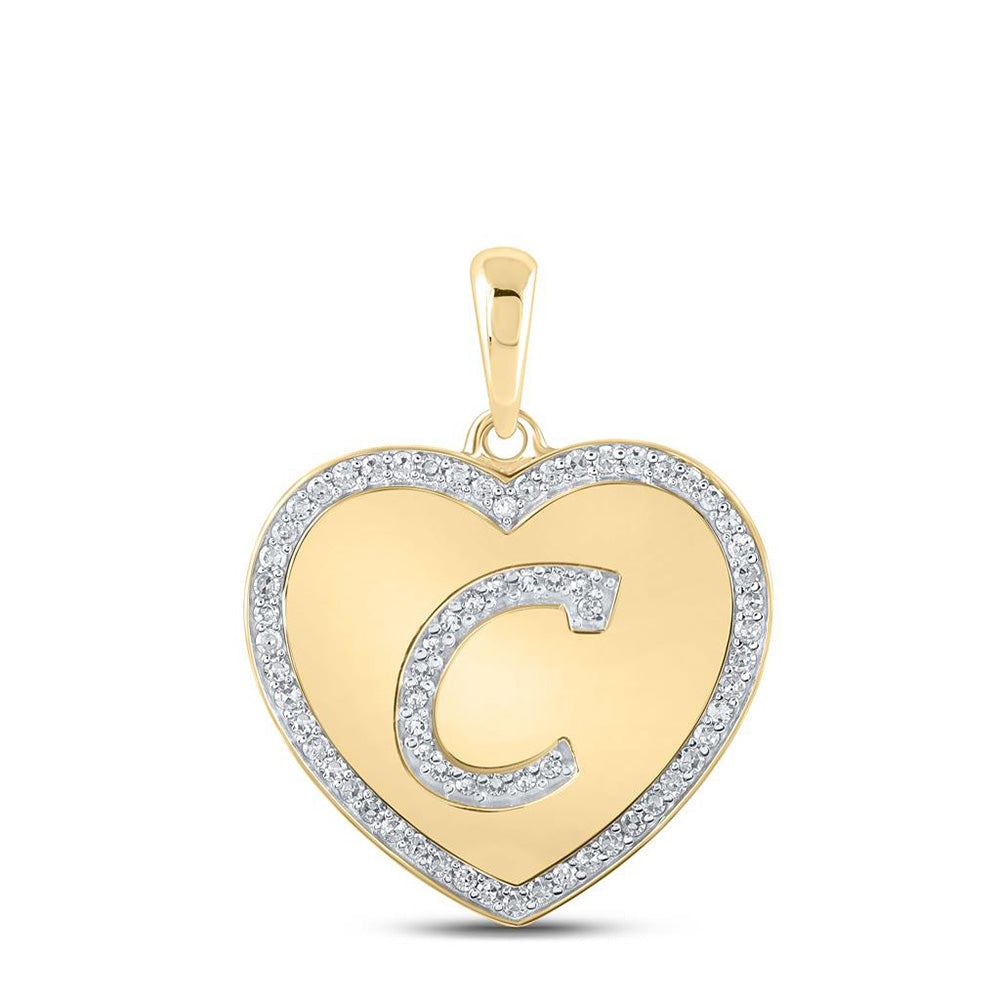 10kt Yellow Gold Womens Round Diamond Heart C Letter Pendant 1/4 Cttw