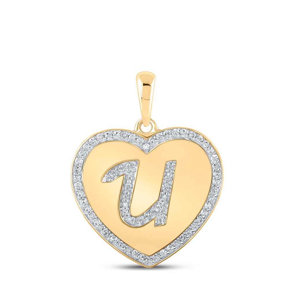 10kt Yellow Gold Womens Round Diamond Heart U Letter Pendant 1/4 Cttw