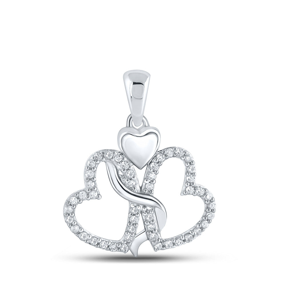 10kt White Gold Womens Round Diamond Heart Pendant 1/8 Cttw