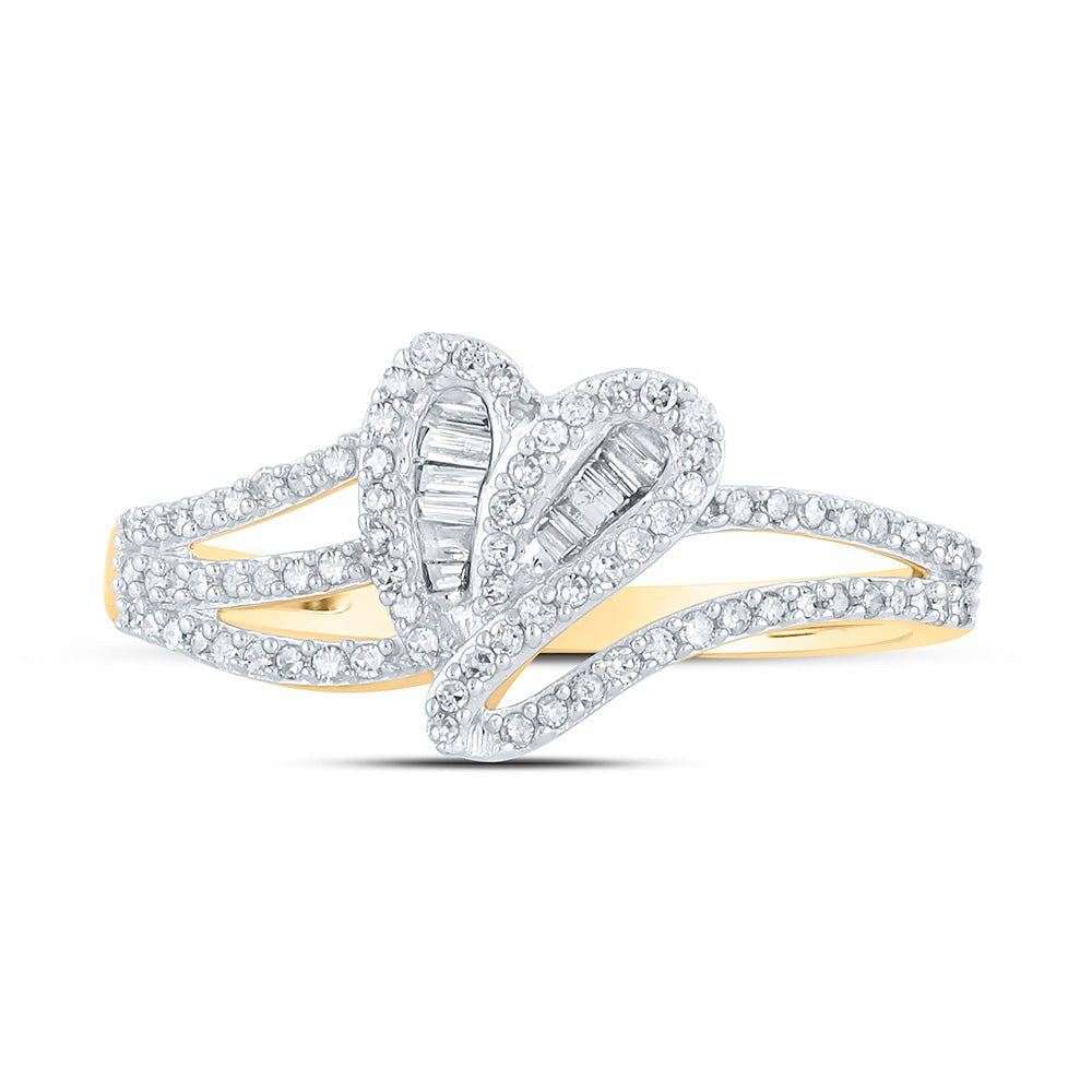 10kt Yellow Gold Womens Baguette Diamond Heart Ring 1/3 Cttw