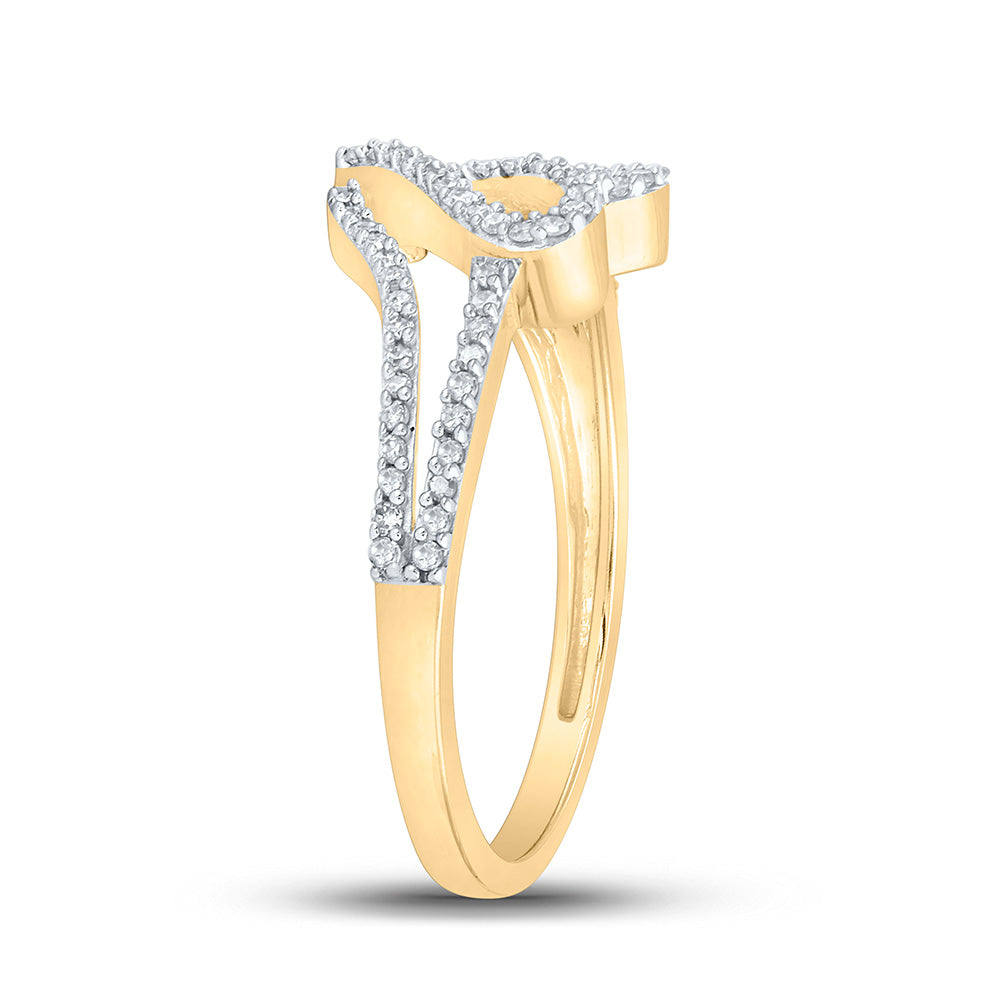 10kt Yellow Gold Womens Baguette Diamond Heart Ring 1/3 Cttw