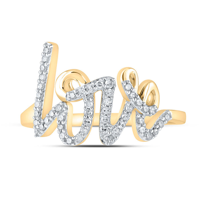 10kt Yellow Gold Womens Round Diamond Love Fashion Ring 1/5 Cttw