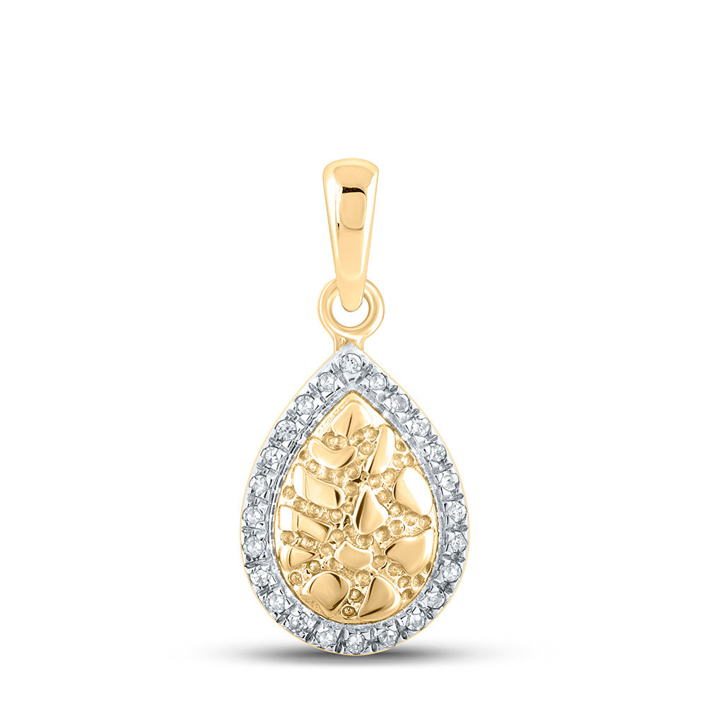 10kt Yellow Gold Womens Round Diamond Nugget Teardrop Pendant 1/20 Cttw