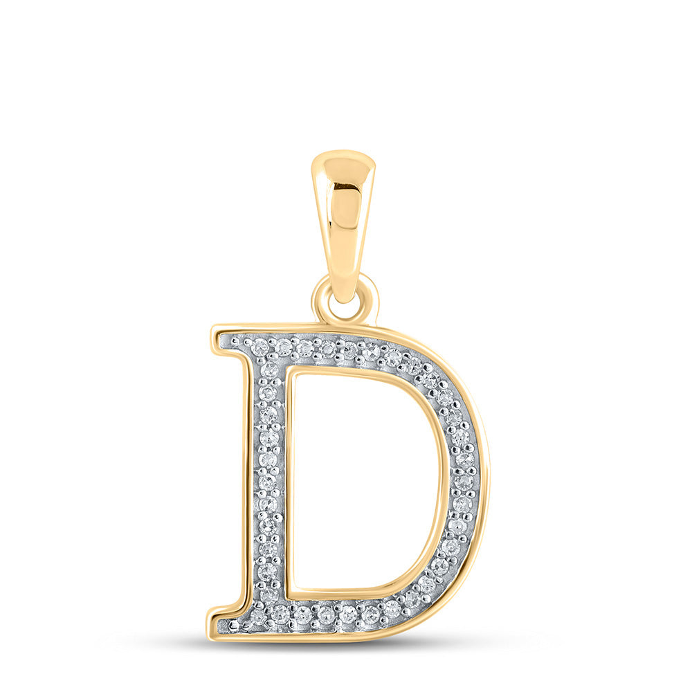 10kt Yellow Gold Womens Round Diamond Initial D Letter Pendant 1/12 Cttw