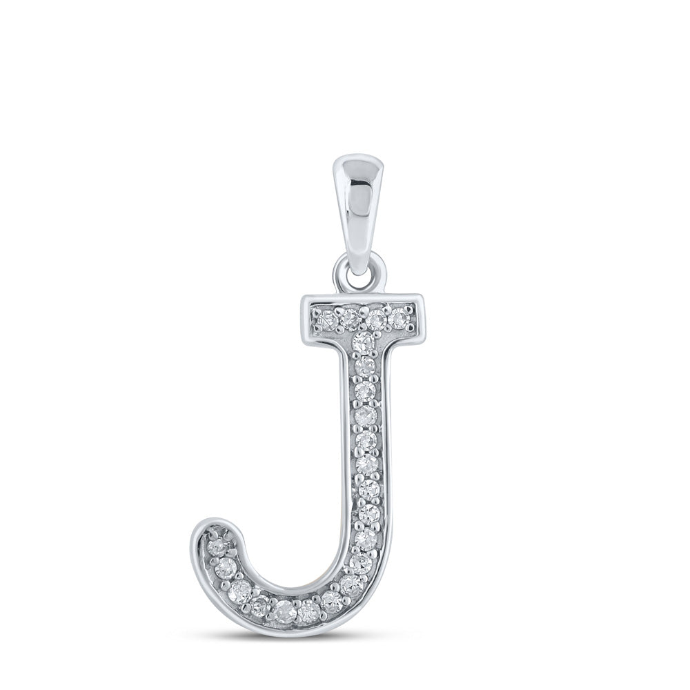 10kt White Gold Womens Round Diamond Initial J Letter Pendant 1/20 Cttw