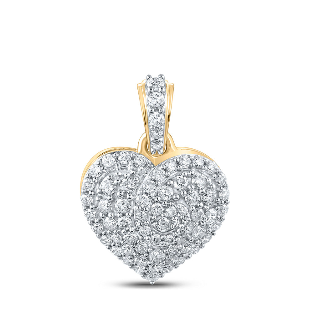 10kt Yellow Gold Womens Round Diamond Heart Pendant 7/8 Cttw