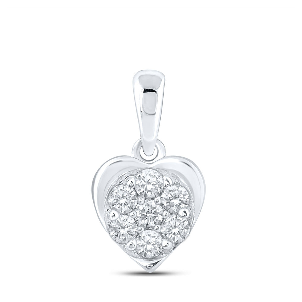 10kt White Gold Womens Round Diamond Heart Pendant 1/4 Cttw