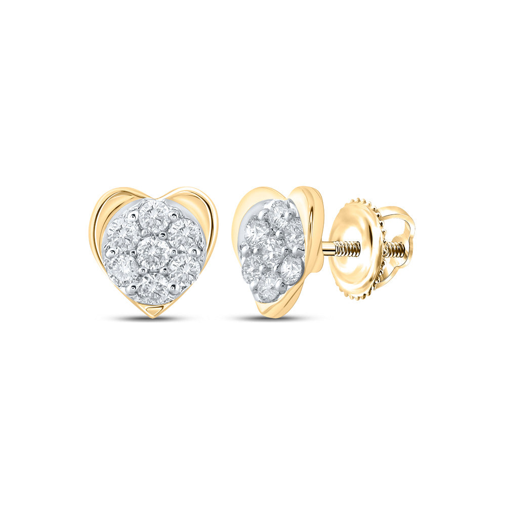 10kt Yellow Gold Womens Round Diamond Heart Earrings 1/4 Cttw