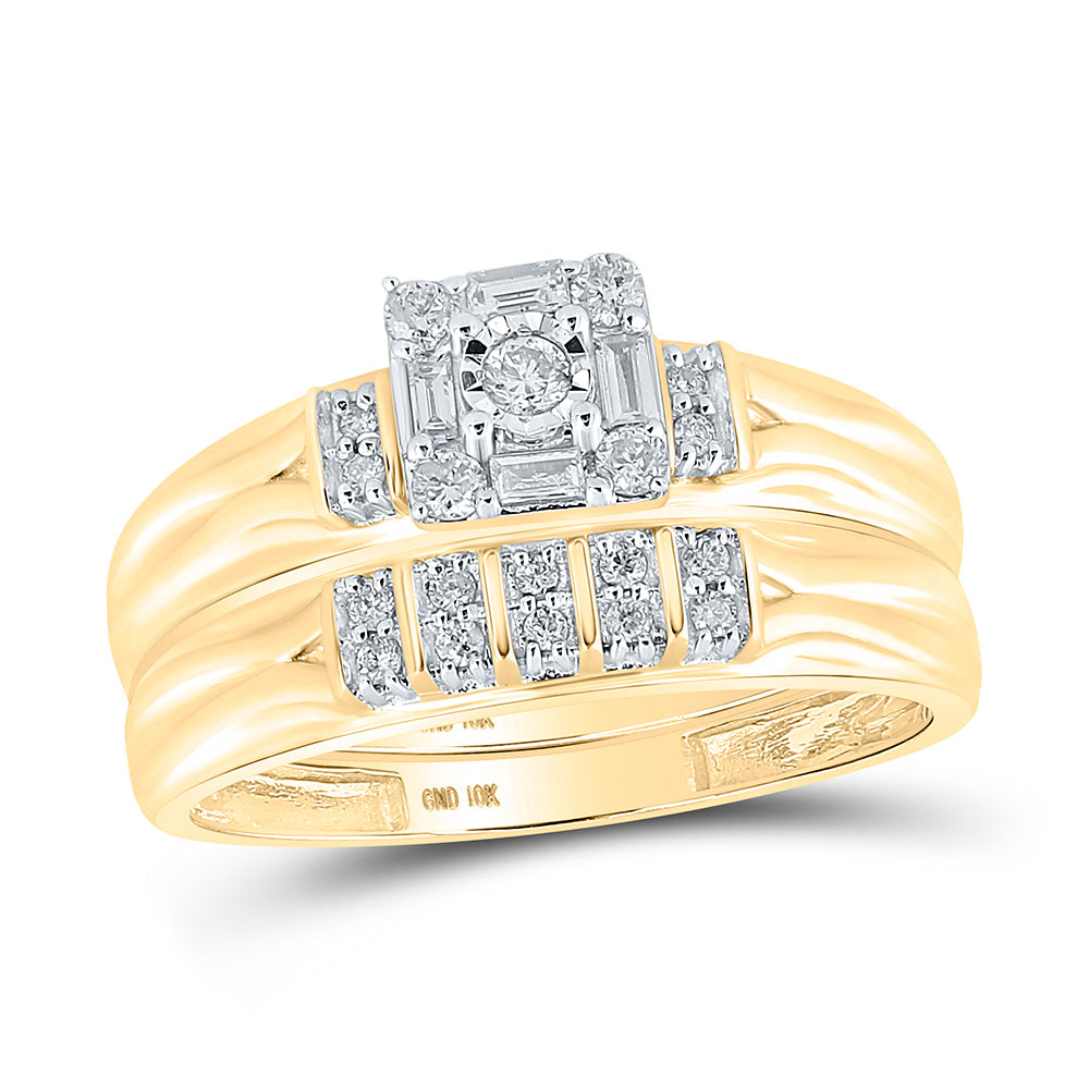 10kt Yellow Gold His Hers Round Diamond Square Matching Wedding Set 1/3 Cttw