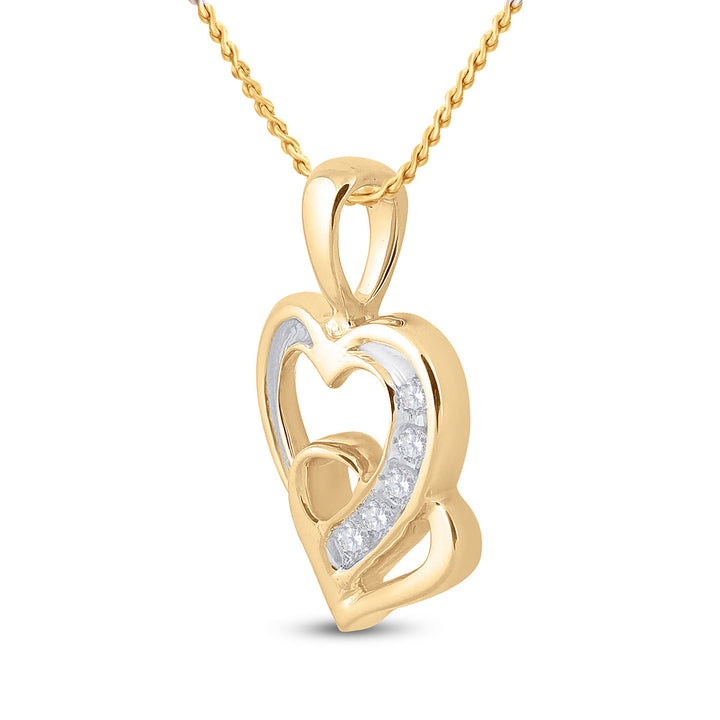 10kt Yellow Gold Womens Round Diamond Double Heart Pendant 1/20 Cttw