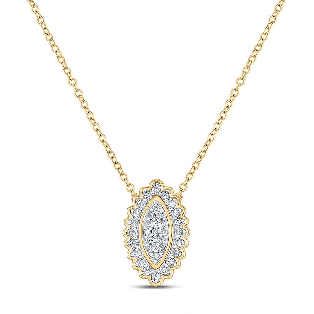 10kt Yellow Gold Womens Round Diamond Vertical Oval Necklace 1/5 Cttw