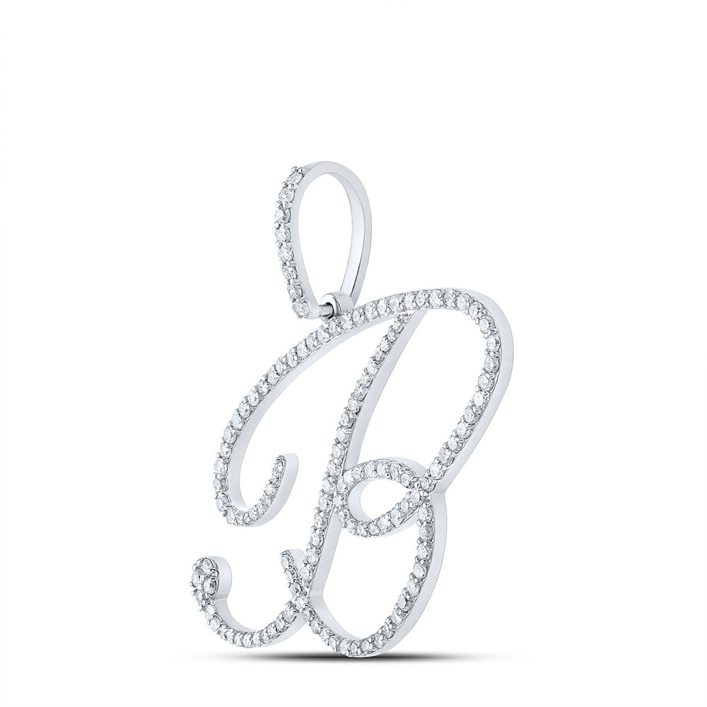 10kt White Gold Womens Round Diamond B Initial Letter Pendant 3/4 Cttw