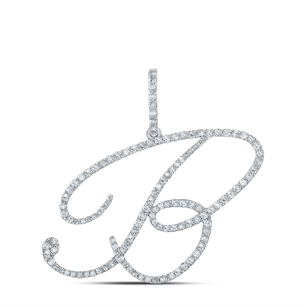 10kt White Gold Womens Round Diamond B Initial Letter Pendant 3/4 Cttw