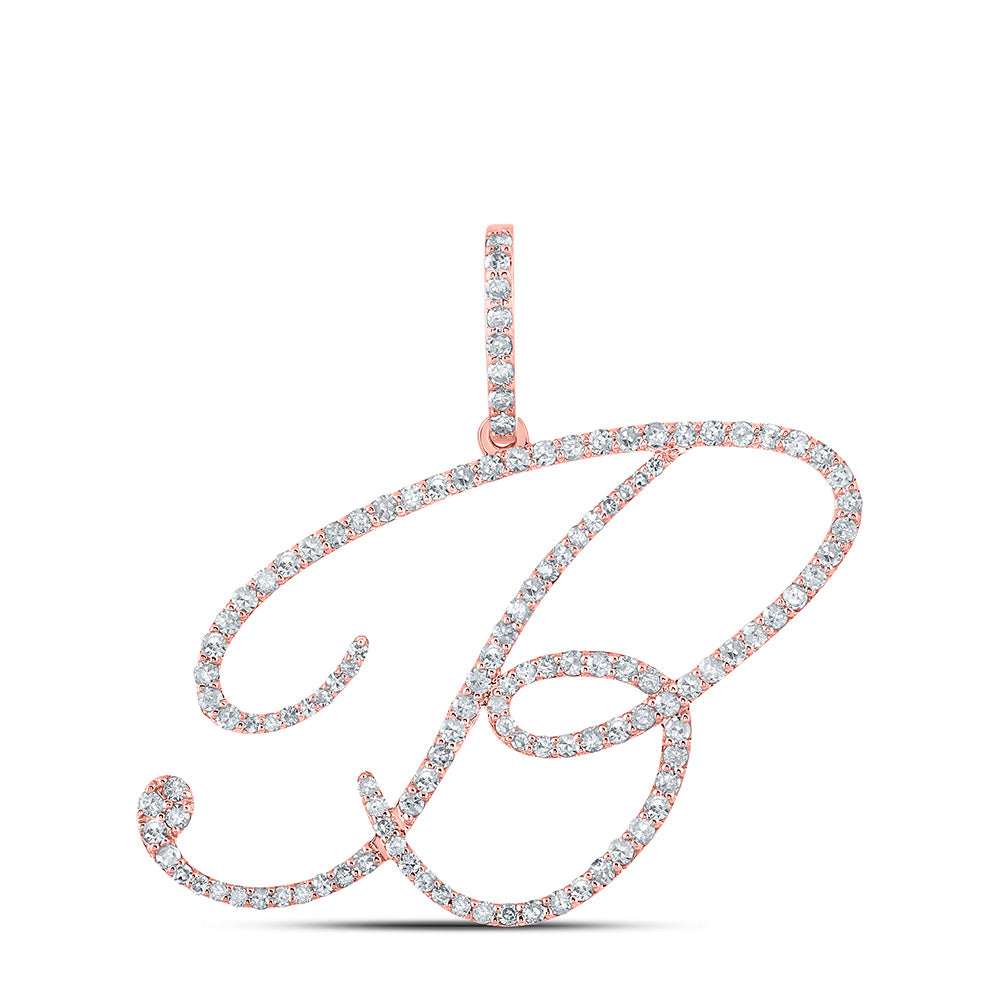 10kt Rose Gold Womens Round Diamond B Initial Letter Pendant 3/4 Cttw