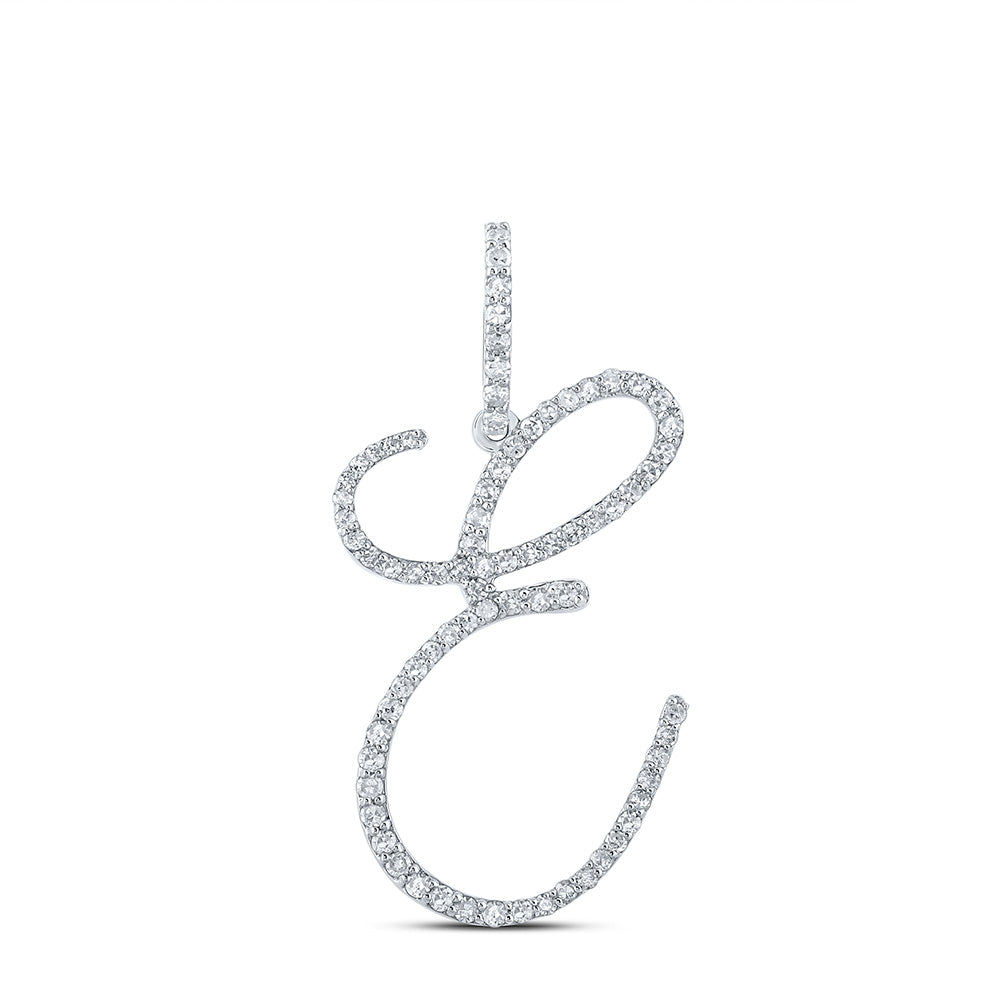 10kt White Gold Womens Round Diamond E Initial Letter Pendant 1/2 Cttw