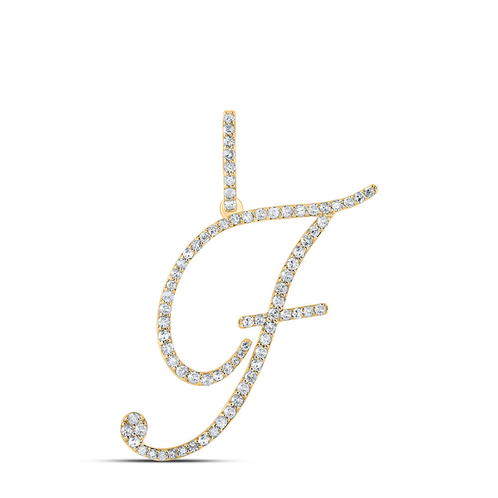 10kt Yellow Gold Womens Round Diamond F Initial Letter Pendant 1/2 Cttw