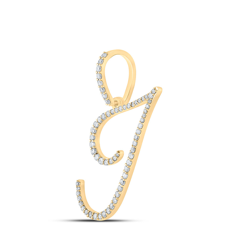 10kt Yellow Gold Womens Round Diamond I Initial Letter Pendant 3/8 Cttw