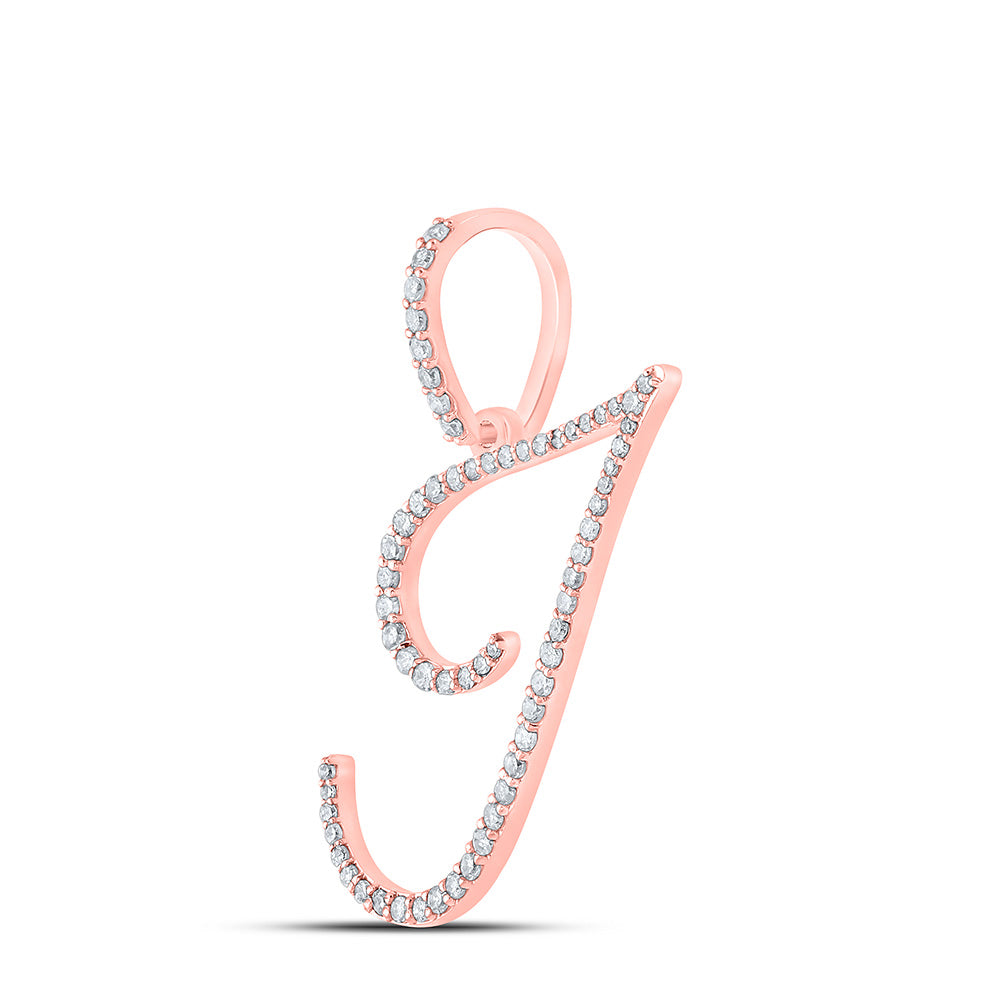 10kt Rose Gold Womens Round Diamond I Initial Letter Pendant 3/8 Cttw