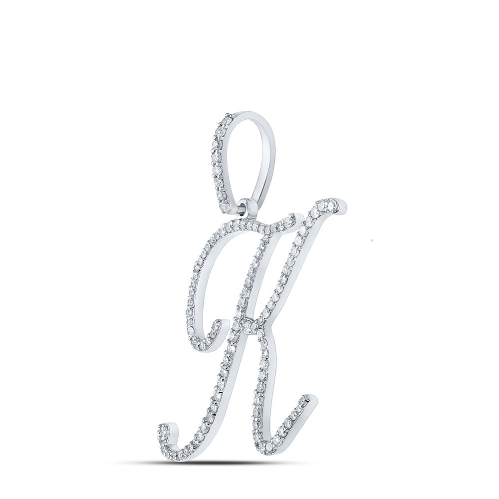 10kt White Gold Womens Round Diamond K Initial Letter Pendant 1/2 Cttw