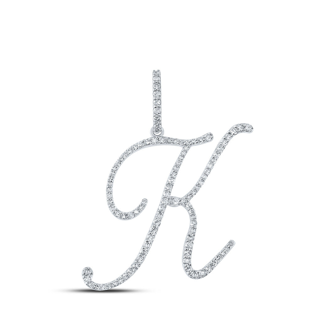 10kt White Gold Womens Round Diamond K Initial Letter Pendant 1/2 Cttw