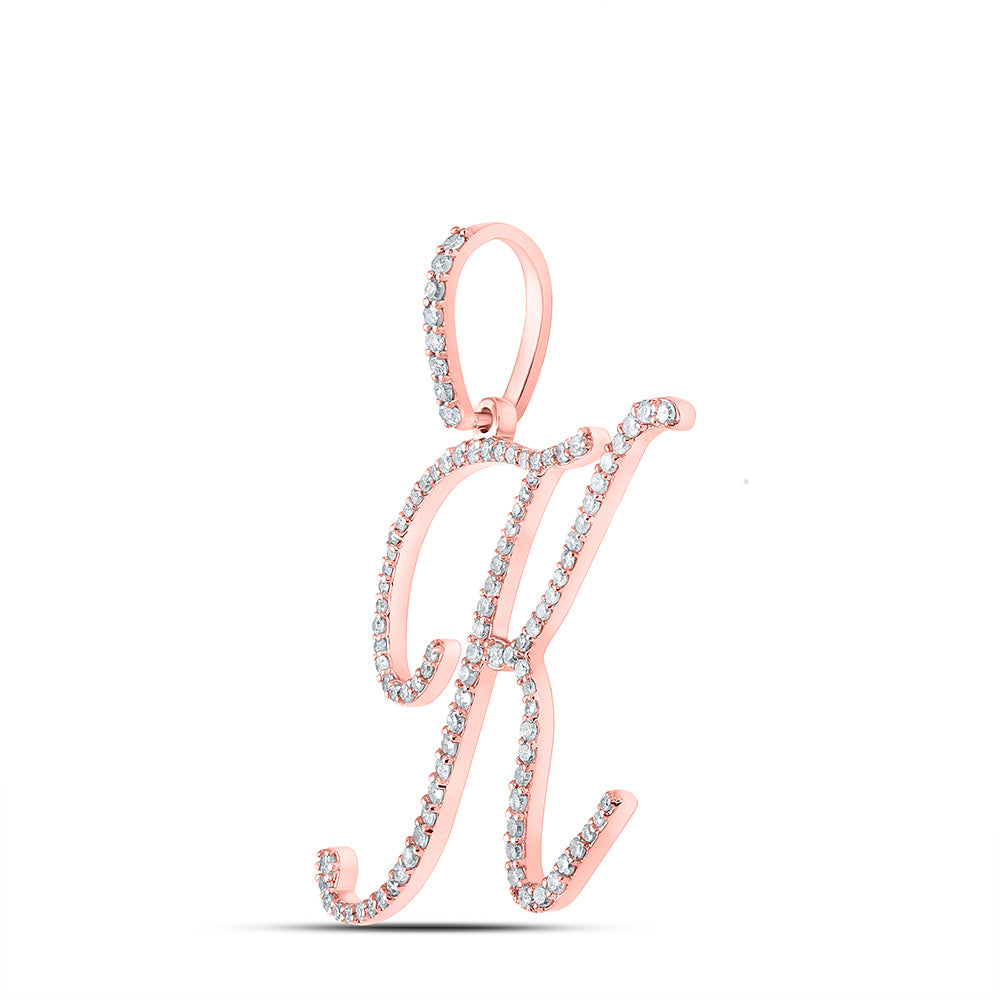 10kt Rose Gold Womens Round Diamond K Initial Letter Pendant 1/2 Cttw