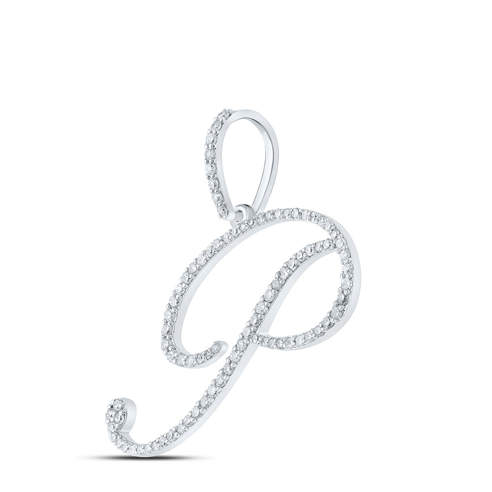 10kt White Gold Womens Round Diamond P Initial Letter Pendant 1/2 Cttw