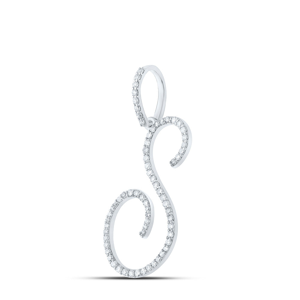 10kt White Gold Womens Round Diamond S Initial Letter Pendant 3/8 Cttw