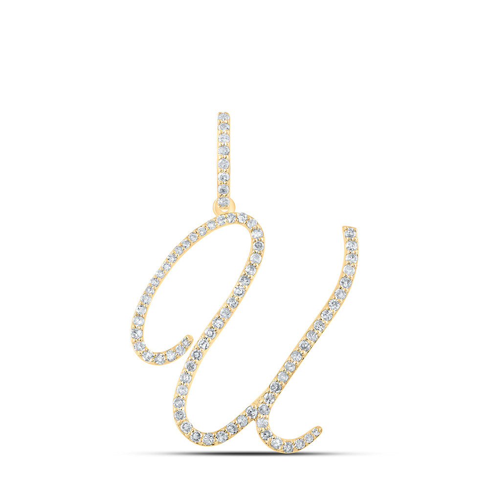 10kt Yellow Gold Womens Round Diamond U Initial Letter Pendant 1/2 Cttw