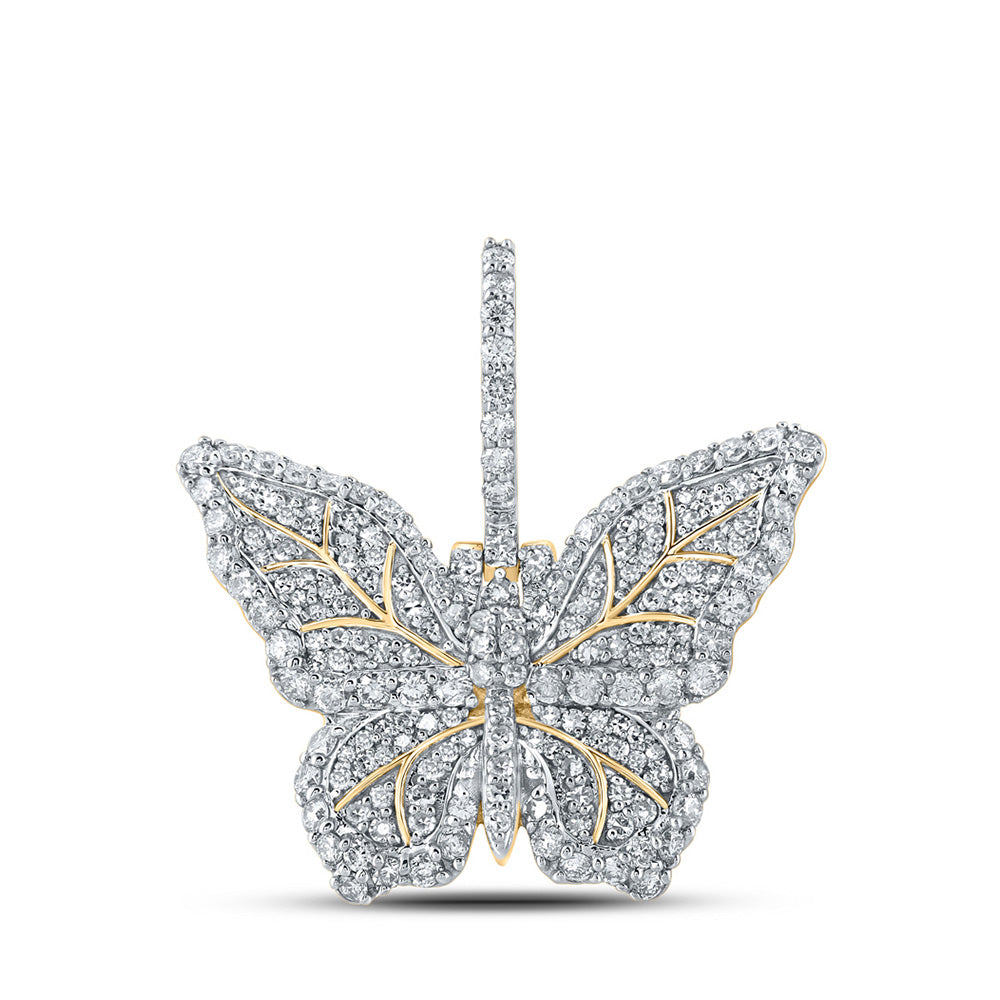 10kt Yellow Gold Womens Round Diamond Butterfly Pendant 1-1/2 Cttw