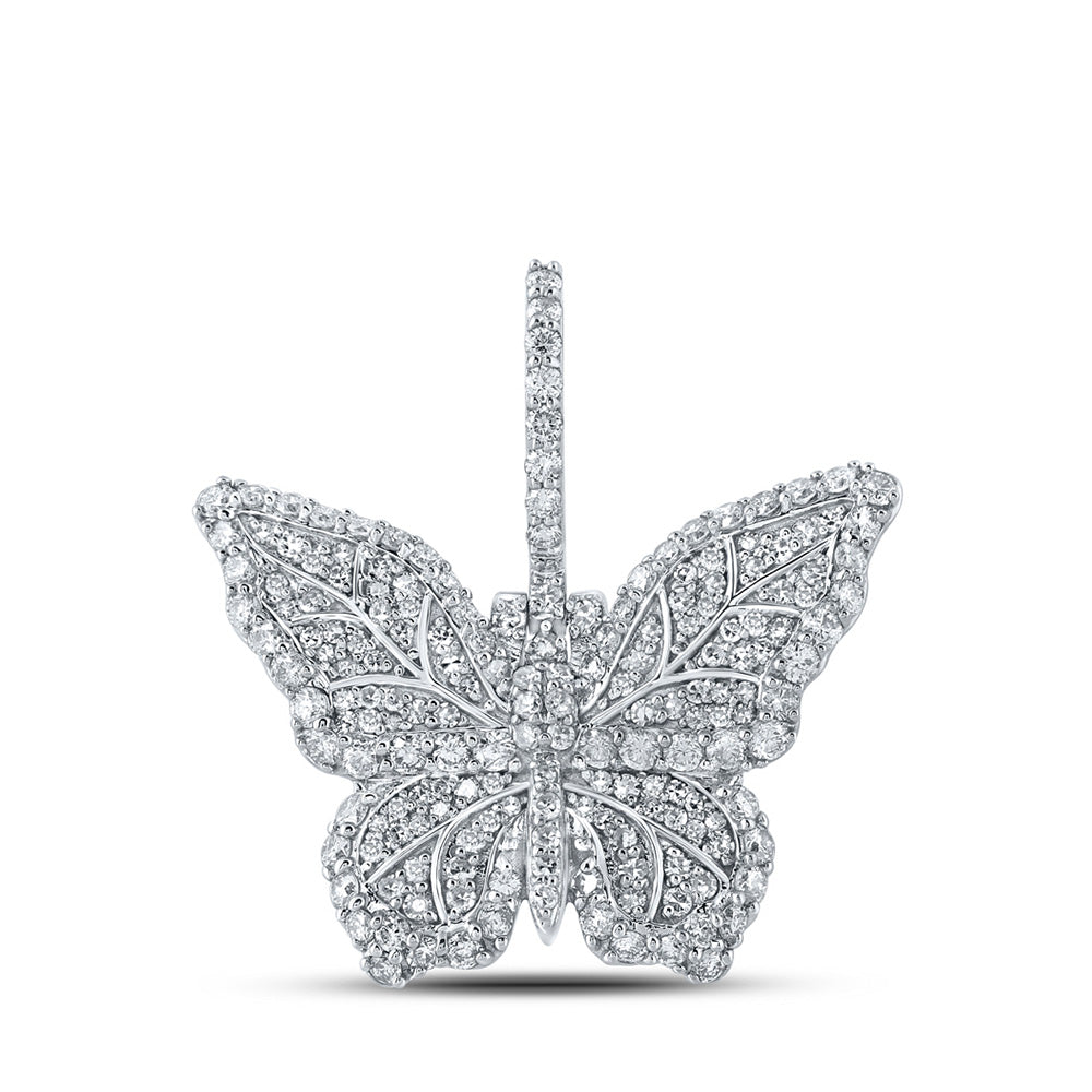 10kt White Gold Womens Round Diamond Butterfly Pendant 1-1/2 Cttw