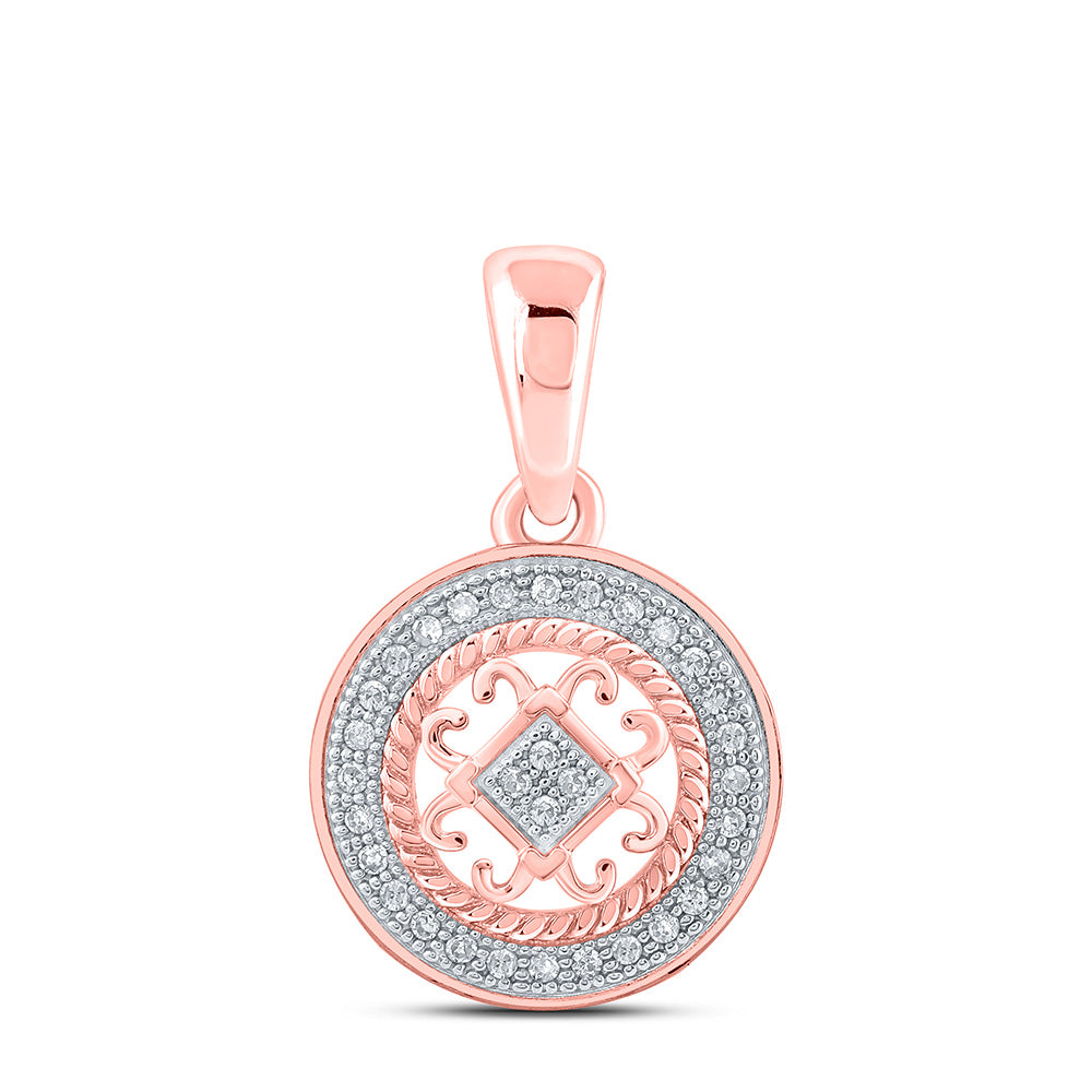 10kt Rose Gold Womens Round Diamond Circle Pendant 1/10 Cttw