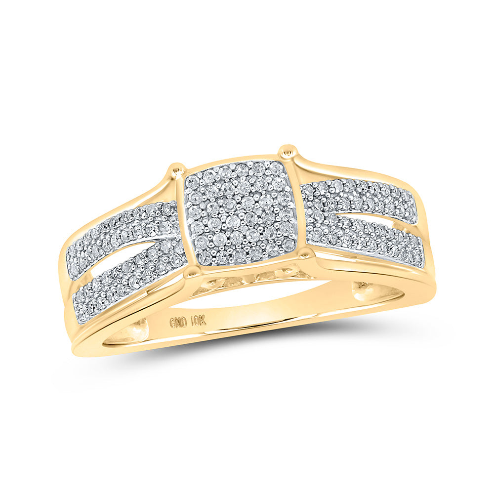 10kt Yellow Gold Womens Round Diamond Square Cluster Ring 1/4 Cttw