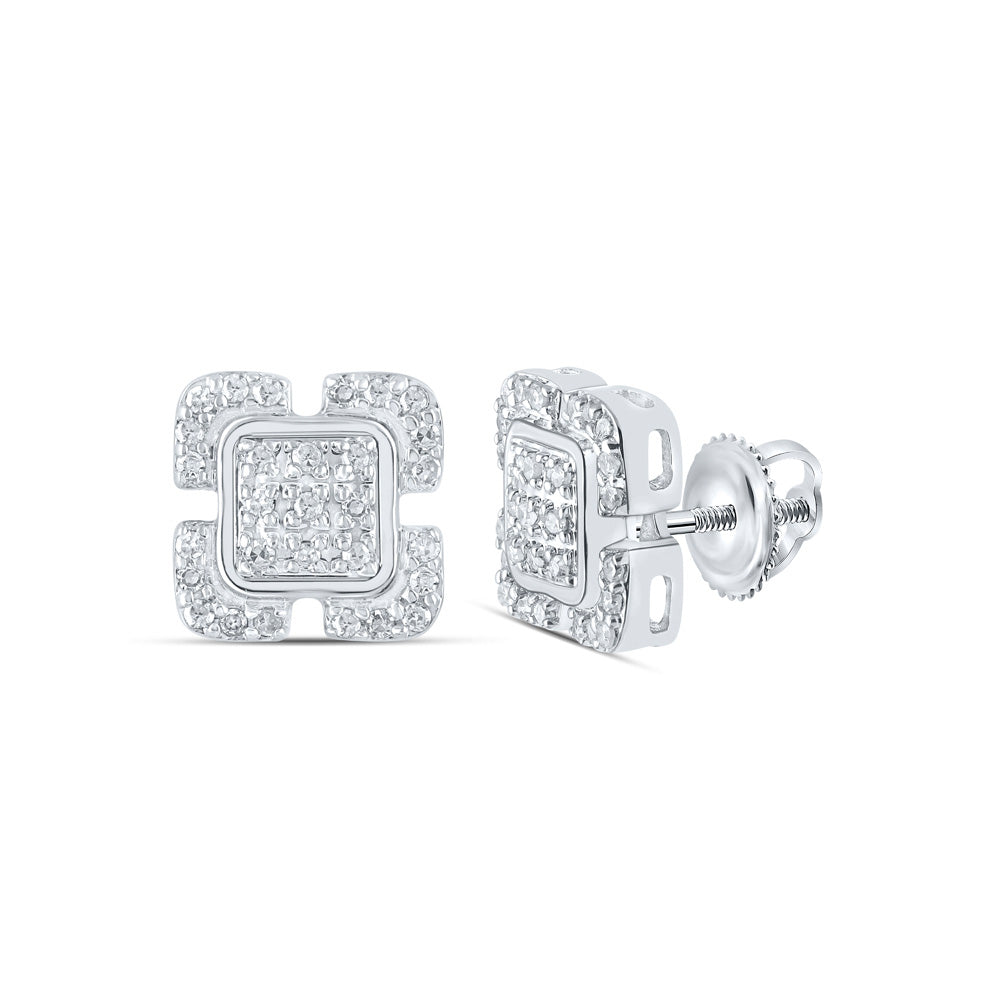 10kt White Gold Womens Round Diamond Square Earrings 1/6 Cttw