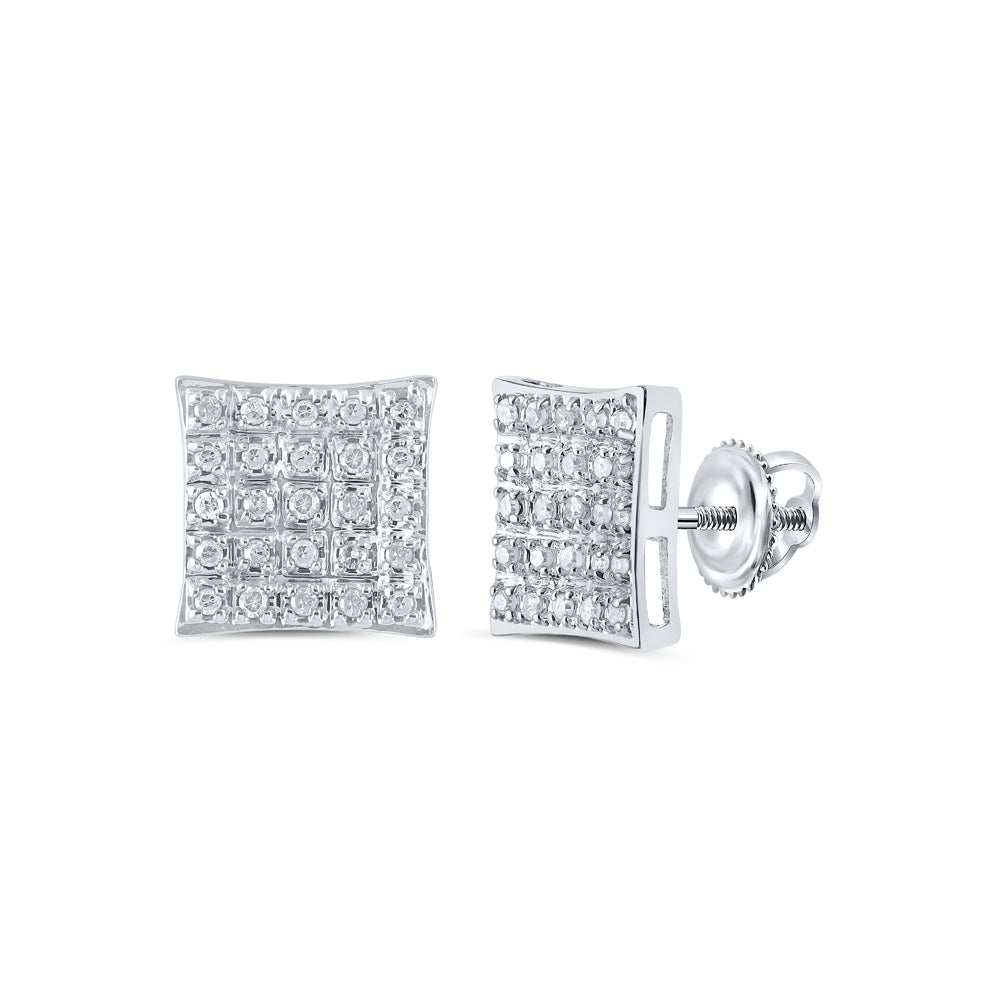 10kt White Gold Womens Round Diamond Square Earrings 1/6 Cttw