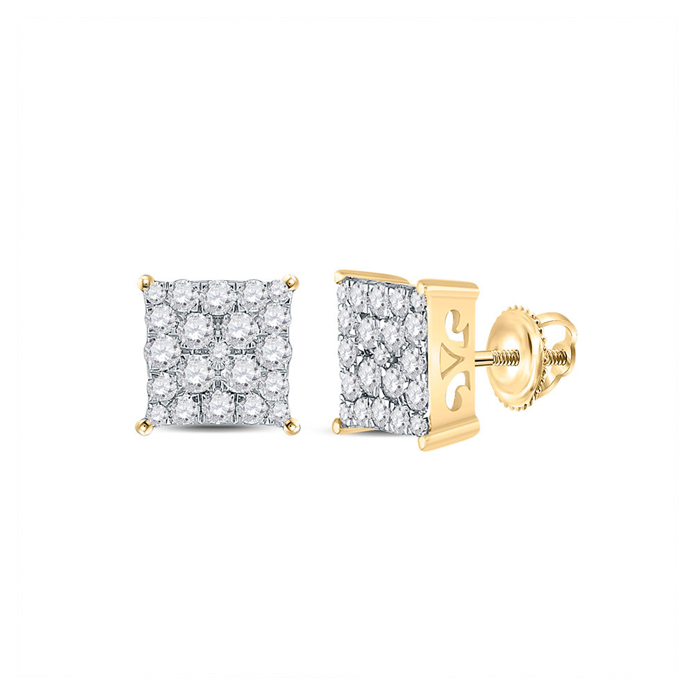 10kt Yellow Gold Womens Round Diamond Square Earrings 3/4 Cttw