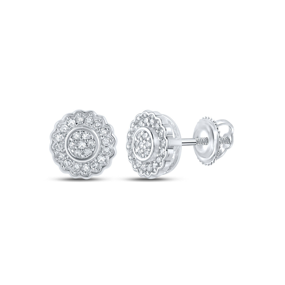 10kt White Gold Womens Round Diamond Cluster Earrings 1/5 Cttw