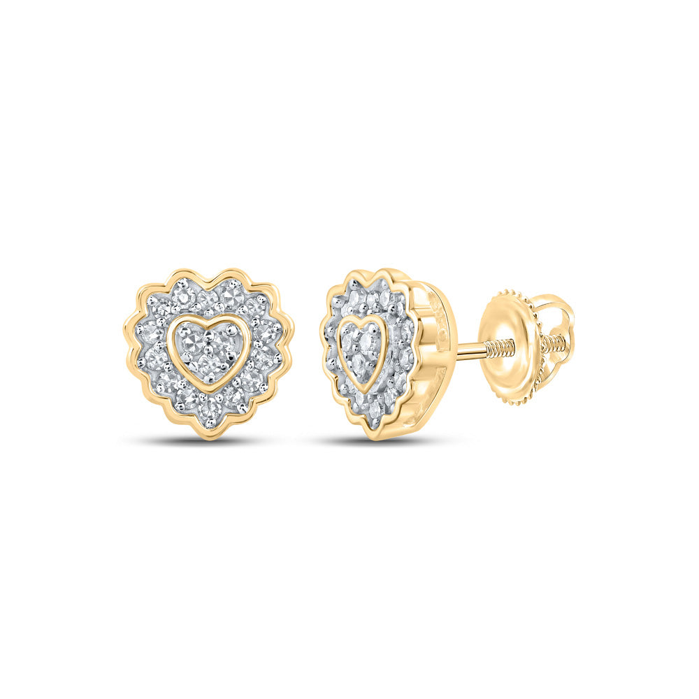 10kt Yellow Gold Womens Round Diamond Heart Earrings 1/6 Cttw