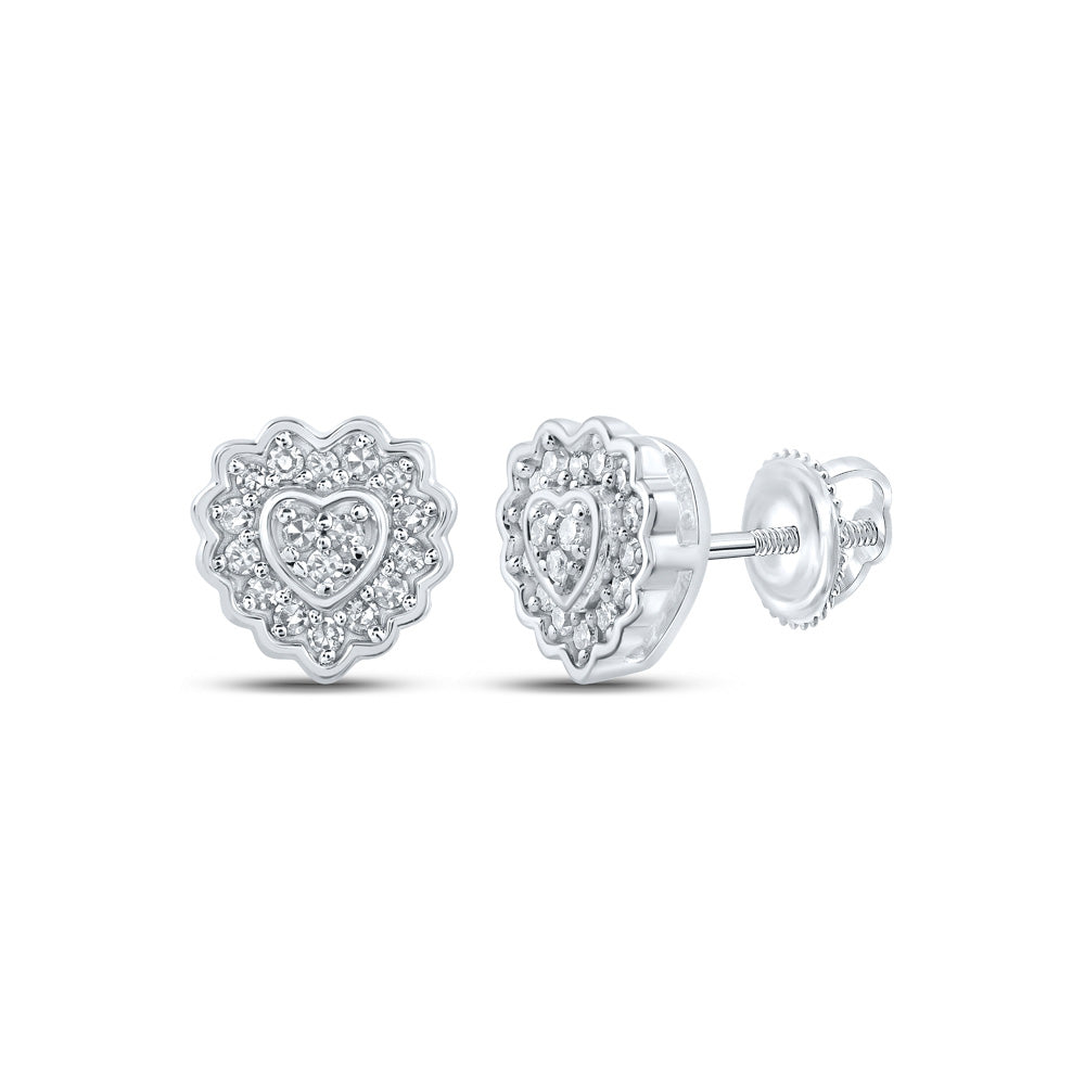 10kt White Gold Womens Round Diamond Heart Earrings 1/6 Cttw