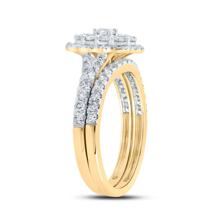 10kt Yellow Gold Round Diamond Bridal Wedding Ring Band Set 1 Cttw