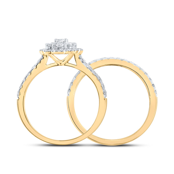 10kt Yellow Gold Round Diamond Bridal Wedding Ring Band Set 1 Cttw