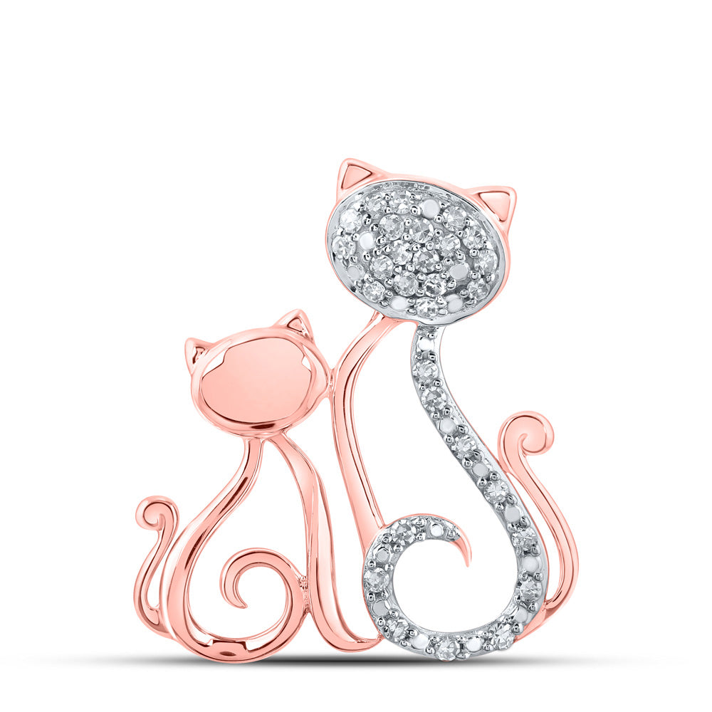 10kt Rose Gold Womens Round Diamond Cat Kitty Animal Pendant 1/8 Cttw