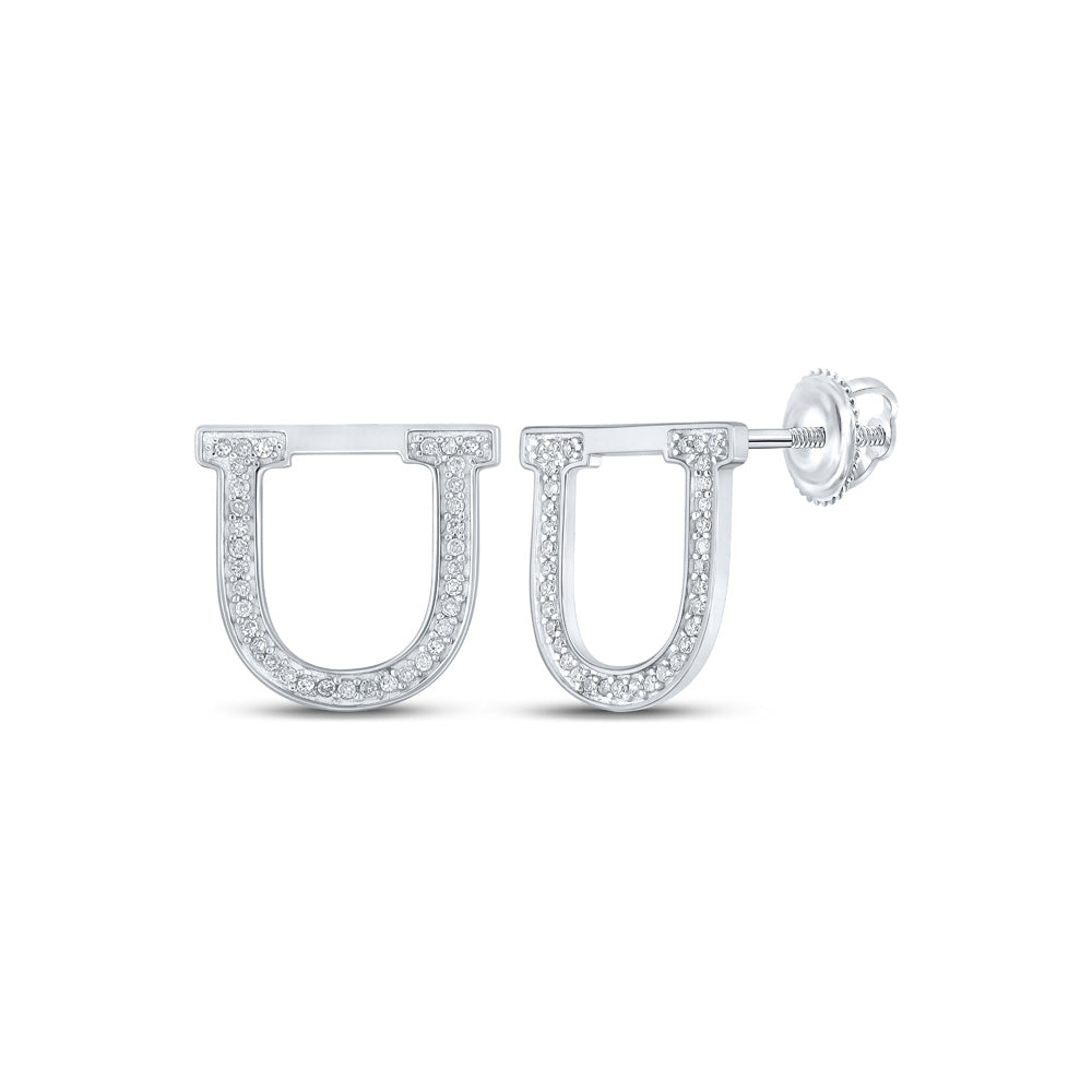 10kt White Gold Womens Round Diamond U Initial Letter Earrings 1/6 Cttw