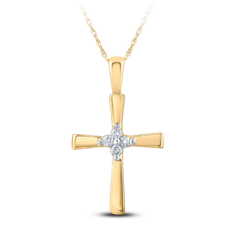 10kt Yellow Gold Womens Round Diamond Cross Pendant 1/20 Cttw