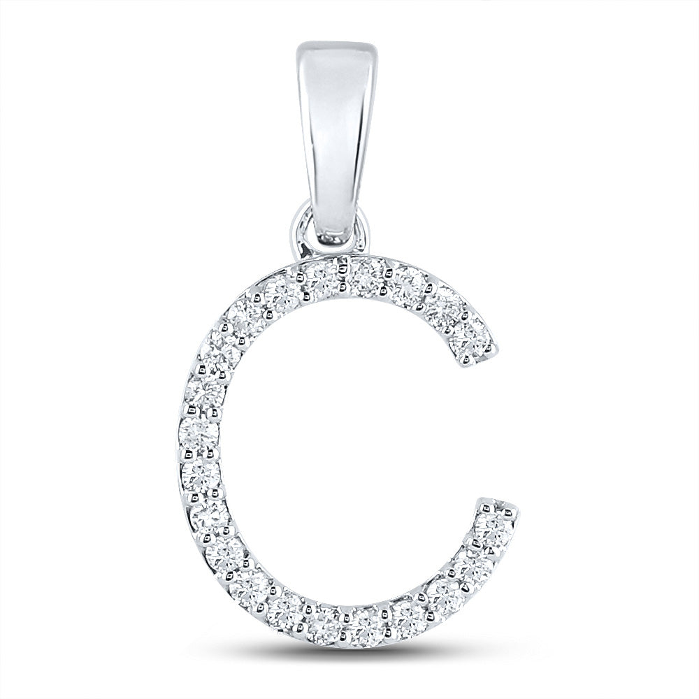 14kt White Gold Womens Round Diamond C Initial Letter Pendant 1/5 Cttw