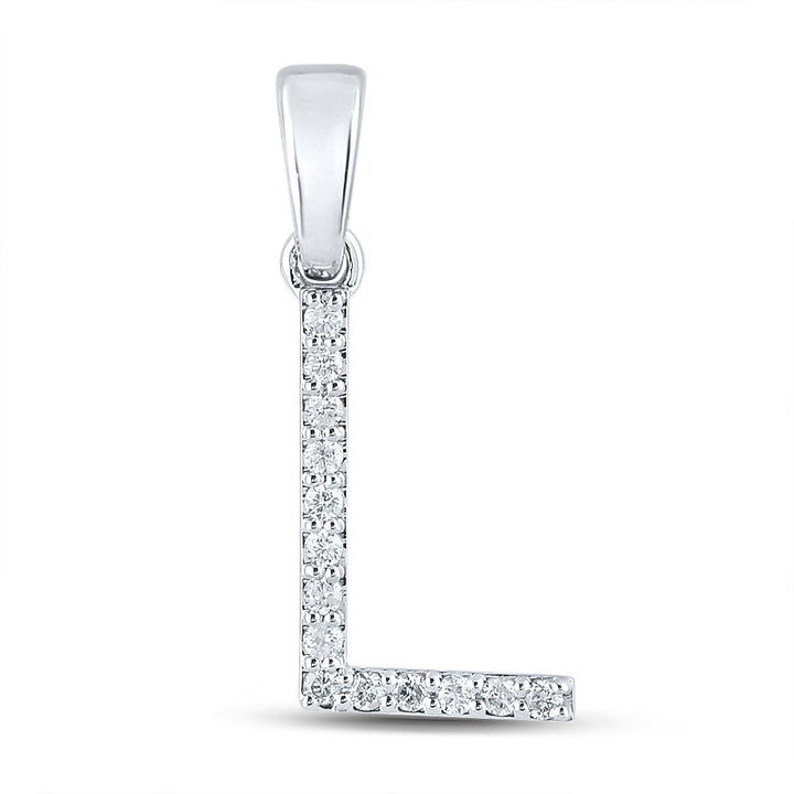 14kt White Gold Womens Round Diamond L Initial Letter Pendant 1/8 Cttw